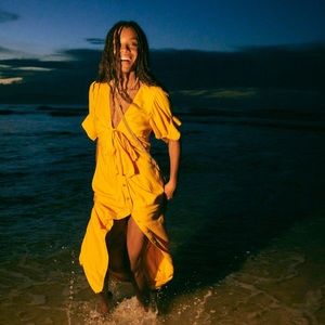 NWT FREE PEOPLE vintage, summer midi dress yellow gold Xs